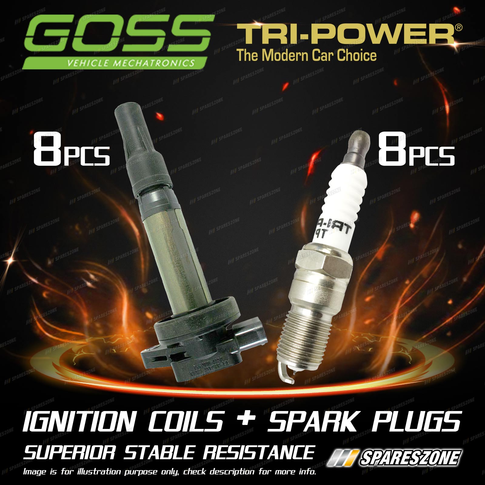 8 GOSS Ignition Coils + 8 TriPower Spark Plugs for Jaguar XF XK8 4.2L