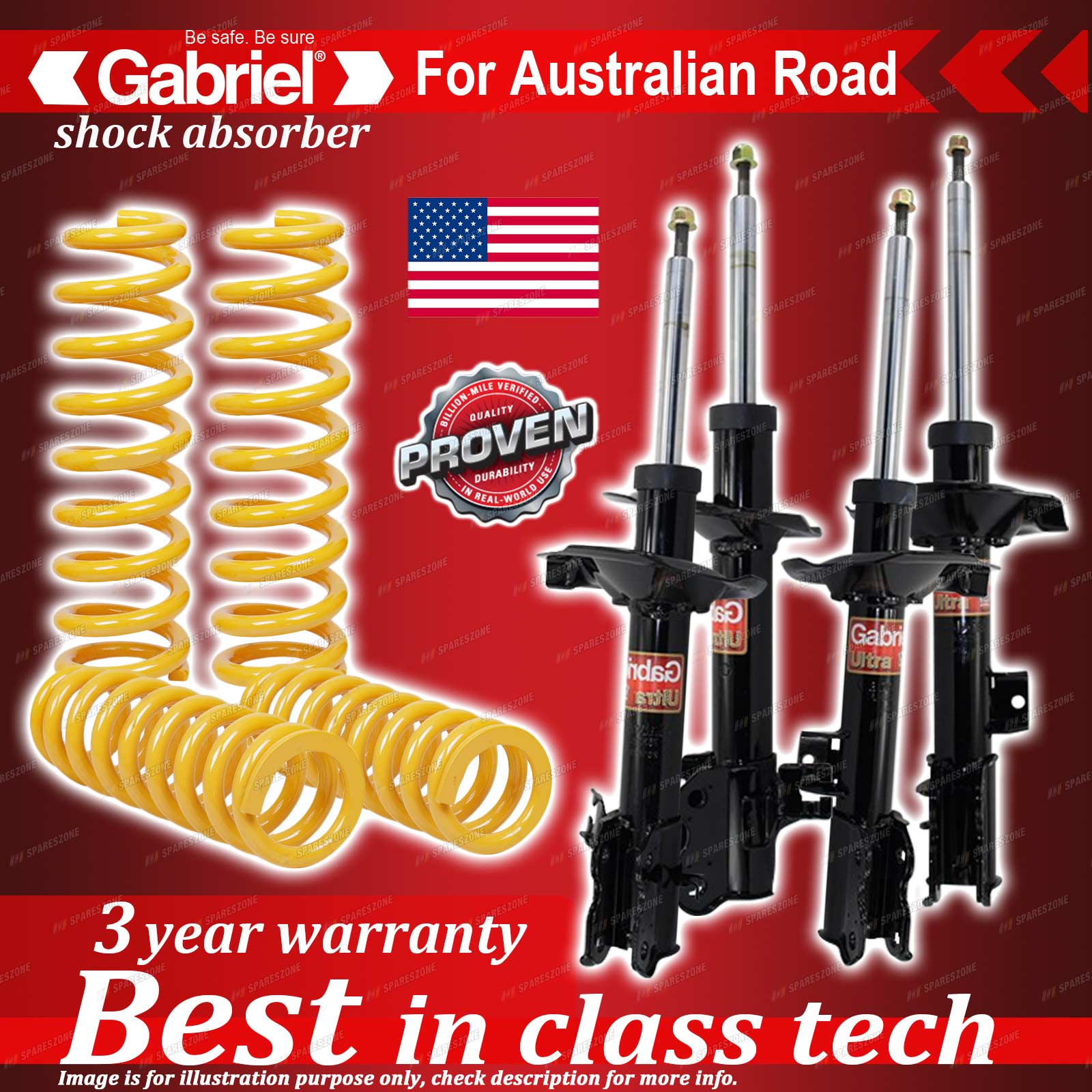 4 x Raised Gabriel Shock + Coil Spring for Nissan XTrail T30 2.5L 4WD