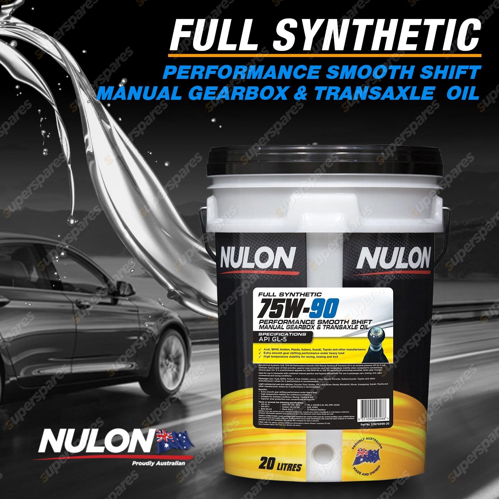 Nulon Full Synthetic SYN75W-90 Smooth Shift Manual Gearbox Transaxle Oil 20L