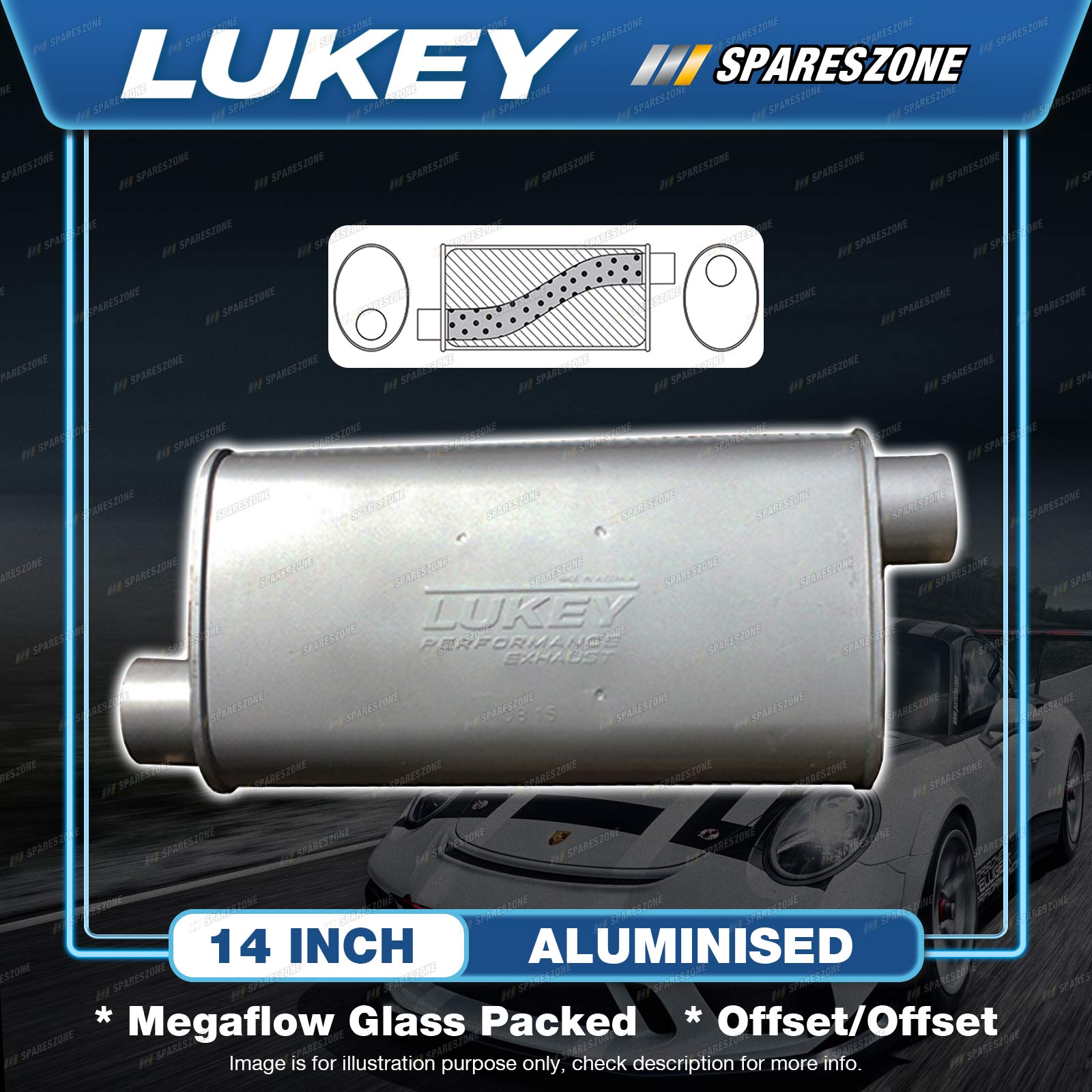 Lukey 8" X 4" Oval 14" Offset/Offset Muffler 2 Glass Packed