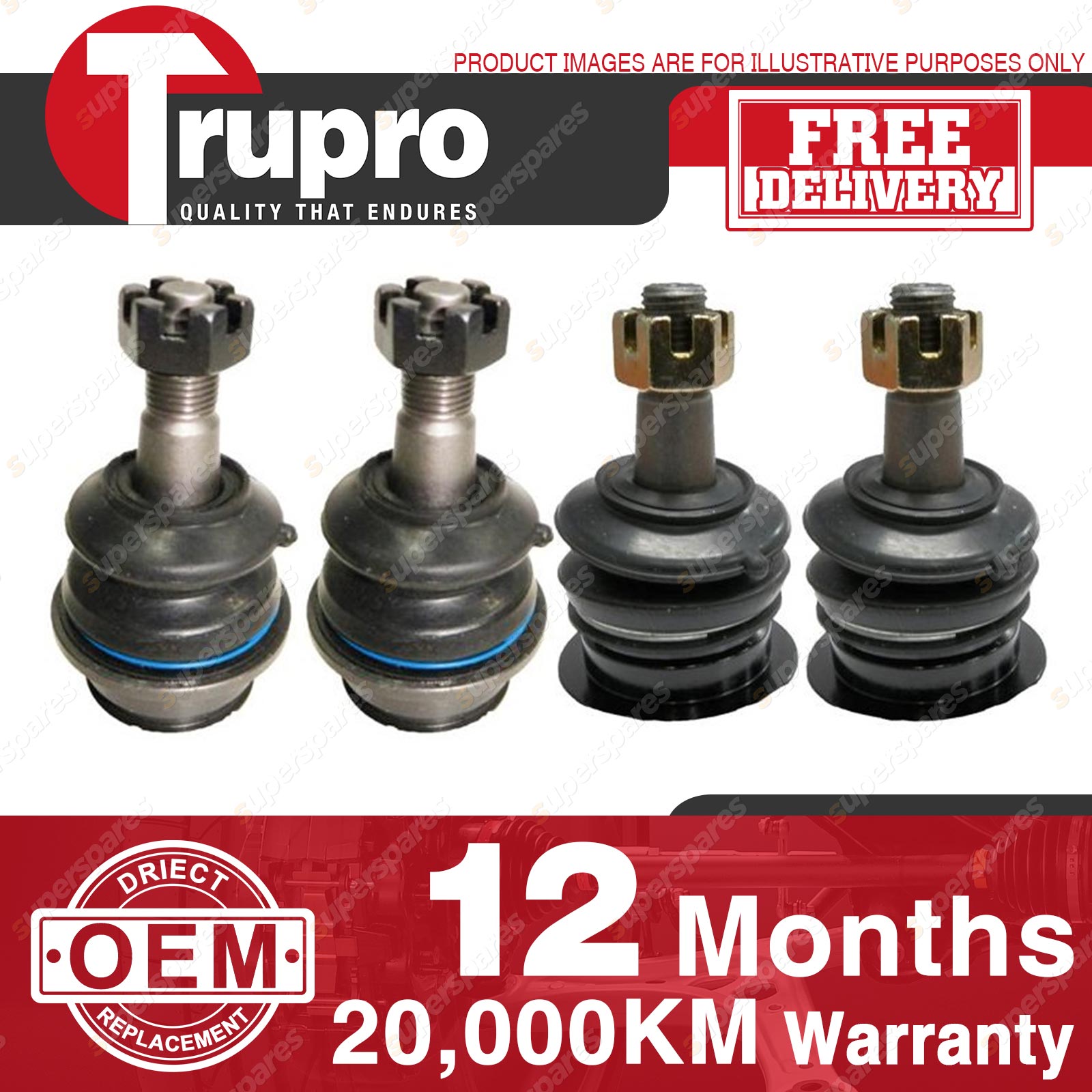 4 Pcs Trupro Lower+upper Ball Joints for LANDCRUISER PRADO KDJ RZJ VZJ