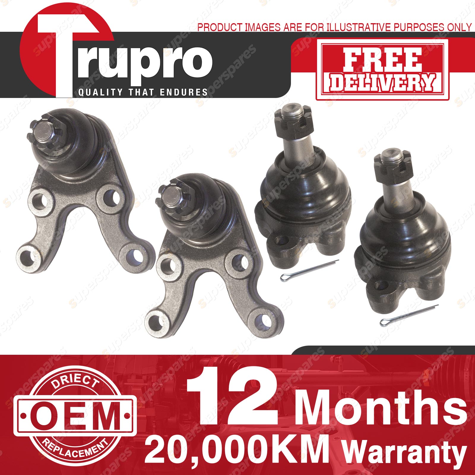 4 Pcs Lower+upper Ball Joints for MITSUBISHI L300 4WD SF G SH SJ MANUAL