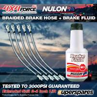 5 F+R Braided Brake Hoses + Nulon Fluid for Toyota Landcruiser HZJ105 3"-4" Lift