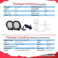9 Inch LED Round Driving Lights Offroad Headlight + Wiring Loom Harness Kit