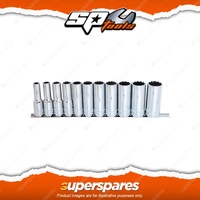 SP Tools 12Pcs 1/2" Drive Deep Socket Rail Set - 12 Point Metric Cr-V Steel