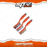 SP Tools 3Pcs 254mm Wire Brush Set - Carbon Stainless Steel Brass Brush Bristled