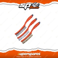 SP Tools 3Pcs 355mm Wire Brush Set - Carbon Steel Stainless Steel Brass Bristled