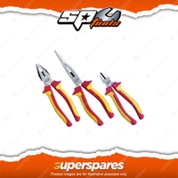 SP Tools 3Pcs Plier Cutter Set - VDE Insulated Combination Long Nose Pliers