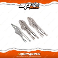 SP Tools 3Pcs 250mm Locking Plier Set - Curved Jaw Straight Jaw 230mm Long Nose