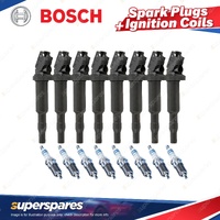 Bosch 8 Spark Plugs+8 Ignition Coils for BMW 550i F10 4.4L N63B44A V8 32V 330KW