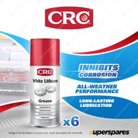 6 x CRC White Lithium Grease Lubricant Protectant 300g/450ml - for Metal