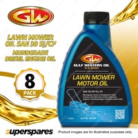 8 x Gulf Western Lawn Mower Oil SAE 30 API SJ/CF Monograde Diesel Engine Oil 1L