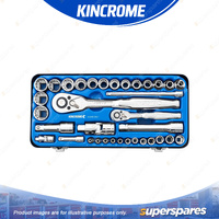 35 Pcs of Kincrome 1/4 & 1/2" Drive Socket Set - Metric Mirror Polish Finish