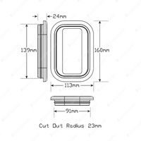 LED Autolamps Rectangular Black Grommet Slimline to Suit 130 Series Lamps