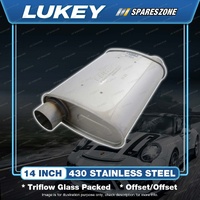 Lukey 2.5" 10"x4" Oval Muffler - 14" Long O/O Triple Flow 430 Stainless Steel