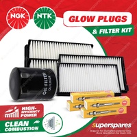 NGK Glow Plug & NTK Air Oil Filter Kit for Hyundai ILoad IMax TQ 2.5L D4CB