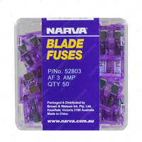 Narva 3 Amp Purple Standard ATS Blade Fuse 19mm x 19mm - Box Of 50