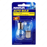 Narva 24 Volt 21W P21W BA15S Incandescent Globes - Blister Pack Of 2