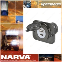 Narva Heavy-Duty USB-A and USB-C Single Socket with Black Housing
