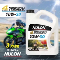 3 x Nulon 10W-30 Scooter and Motorcycle Engine Oil 4L SC10W30-4 API SL JASO MA2