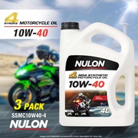 3 x Nulon 10W-40 Motorcycle Engine Oil 4L SSMC10W40-4 API SM JASO MA2
