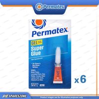 6 x Permatex Super Glue Gel Tube Carded 2G Fast Acting Adhesive Long-Lasting