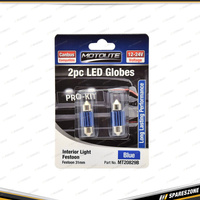 2 Pcs of Motolite Blue LED Canbus Globes Festoon 31mm - 44 Chips 12-24V