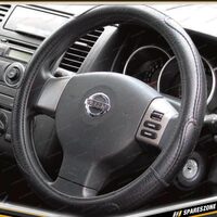PC Covers 40cm Steering Wheel Cover - Rough Leather Look Black Anti-Slip