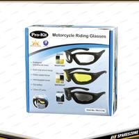 3 Pcs of Pro-Kit Motorcycle Riding Glasses - UV400 Clear & Smoke & Yellow
