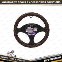 Pro-Kit Black Leather Feel Breathable Steering Wheel Cover with Orange Stitching
