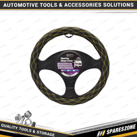 Pro-Kit Black Leather Feel Breathable Steering Wheel Cover with Yellow Stitching