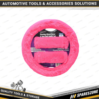 Pro-Kit Pink Furry Feel Steering Wheel Cover & Seat Belt Buddy Set