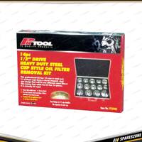 14 Pcs of PK Tool 1/2" Dr Oil Filter Removal Kit - Cup Style Kit Chrome Finish