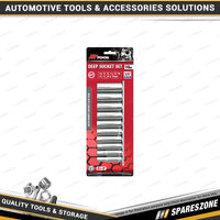 10 Pcs of PK Tool 3/8 Inch Drive 6 Point Metric Deep Socket Set - Cr-V Steel