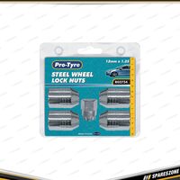 5 Pieces of Pro-Tyre Lock Nut Set - 12mm x 1.25 Steel Chrome Wheel Universal Fit