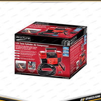 Pro-Tyre 12V 150PSI 300LPM Twin Cylinder Air Compressor - with 8m Rubber Hose