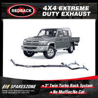 Redback 3" Exhaust No Muffler & Cat for Toyota Landcruiser 79 Series 10/12-10/16