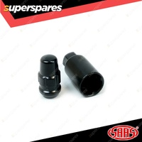 SAAS Lock Nuts Splined Acorn Bulge 44mm 14mm x 1.5 Black Chrome Finish Pack of 4