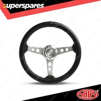 SAAS Steering Wheel 14 Inch Leather Retro Satin Sheen 3 Alloy Spokes