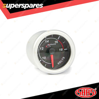SAAS Electronic Volt Gauge 8v-18v 52mm Black Autoline Series White LED Lighting