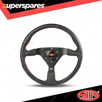 SAAS Steering Wheel Leatherette 14 inch Black Spoke Red Euro Stitching ADR