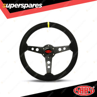 SAAS Steering Wheel Suede 14 inch Retro Black Spoke + Indicator ADR Compliant