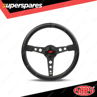 SAAS Steering Wheel Leatherette 14 inch Retro Black Spoke White Stitching ADR