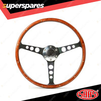 SAAS 15" Classic Steering Wheel Wood ADR Polished Alloy Holes + Rivet Dots