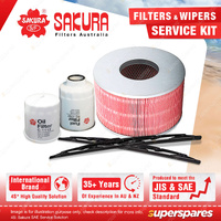 Sakura Front Wiper Blades & Filter Service Kit for Toyota Landcruiser HDJ100R