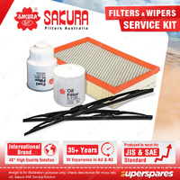 Sakura Front Wiper Blades & Filter Service Kit for Nissan Navara D40 2.5L 05-06