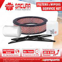 Sakura Front Wiper Blades & Filter Service Kit for Nissan Navara D21 2.5L 86-88