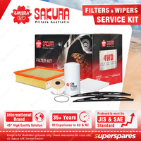 Sakura Front Wiper Blades & 4WD Filter Service Kit for Isuzu D-Max TF 3.0L 08-12