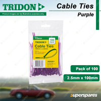 Tridon Nylon 66 & UV Stabilised Cable Ties Purple 2.5mm x 100mm Pack of 100
