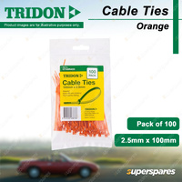 Tridon Nylon 66 & UV Stabilised Cable Ties Orange 2.5mm x 100mm Pack of 100